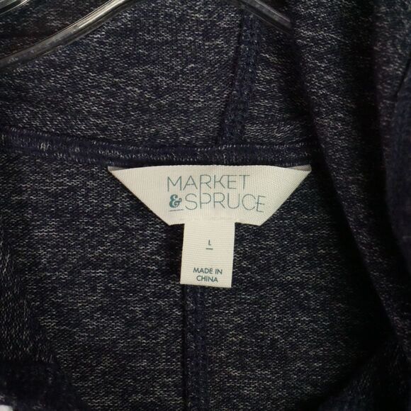 Market & Spruce Womens Size L Hoodie Navy Soft Knit Drawstrng Pullover Pockets - Picture 3 of 13